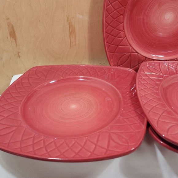 4 Pfaltzgraff Paradise Flame Square Dinner Plates 11.5" embossed stoneware - Picture 7 of 8